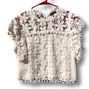 Lace detail button back top